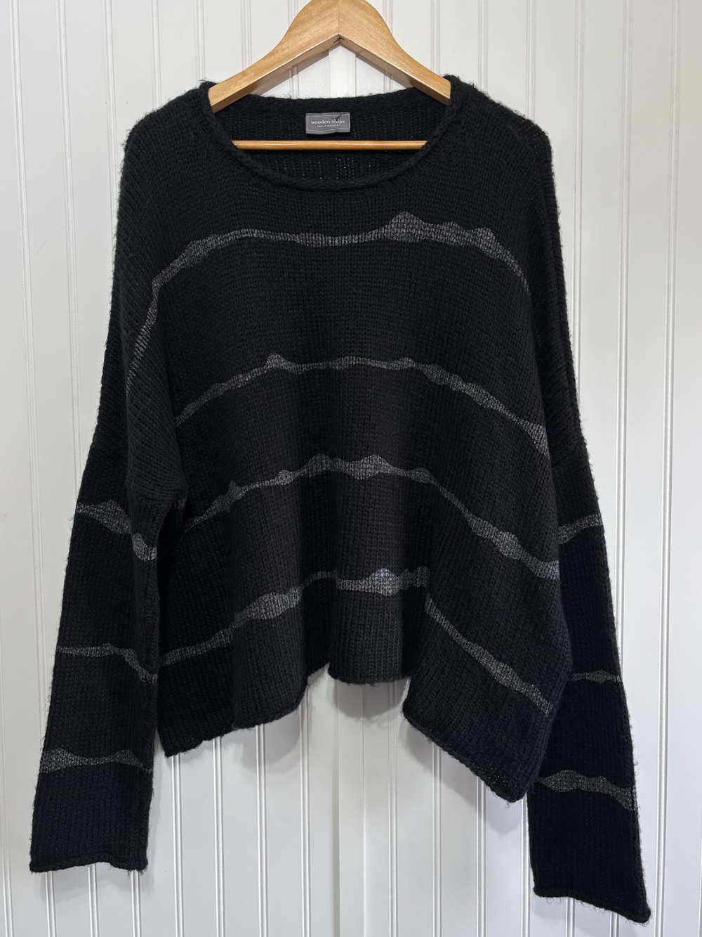 Wooden Ships Paola Buendia Oversized Black Mohair Wool Blend Stripe Sweater M/L